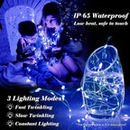 ZGWJ 100 Pack Fairy Lights Battery Operated, 7ft 20 Mini LED Fairy String Lights Silver Wire 3 Modes for DIY, Parties, Wedding, Bedroom, Halloween Christmas Decoration Blue