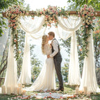 Wedding Arch Draping Fabric,2 Panels 18FT Beige Arch Drapes Chiffon Fabric Drapery Decorations for Ceremony Reception Party Ceiling Backdrop