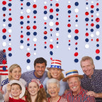 46 Ft Navy Blue Red White Circle Dots Garlands Royal Blue Red Hanging Paper Polka Dots Streamer for 4th of July American Independence Day USA National Day Patriotic Veterans Party Decorations Supplies