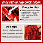 6 Pack 10 Ft Red Foil Fringe Garland Metallic Streamers Tinsel Banner Wall Hanging Garland Backdrop for Parade Floats, Halloween, Christmas, Thanksgiving, New Year Party Decorations