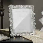 Cuspin 8x10 Picture Frame Silver, Vintage Silver Palm Leaves Textured Hand-Crafted Resin with Glass Front, Elegant Retro Design Photo Frame for Wall and Tabletop Display Home Decor