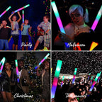 Pack of 100 Custom LED Party Foam Light Sticks Batons for Wedding, Parties, Birthdays, Guests, Party, DJ, Concerts, Festivals, Events, Promotions 3 Color Lighting Modes Batteries 16"