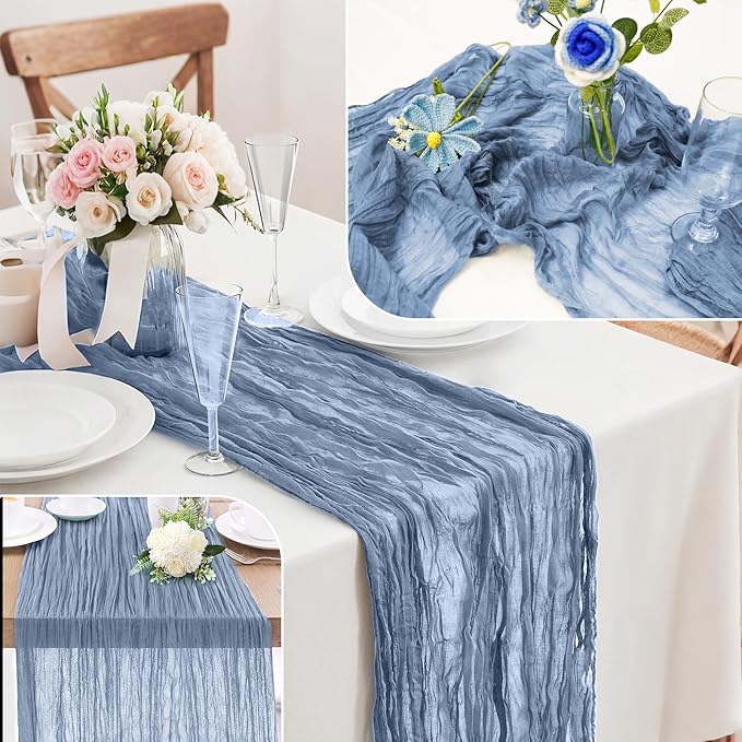 10-Pack Dusty BlueCheesecloth Table Runners – 10FT (35x120 Inch) Boho Rustic Gauze Fabric Cheese Cloth Table Runner for Weddings, Baby Showers, Bridal Shower, Farmhouse & Birthday Party Decor