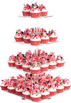 YestBuy 4 Tier Acrylic Cupcake Stand with Base, Cake Stand, Premium Cupcake Holder, Acrylic Cupcake Tower Display Cady Bar Party Décor – Display for Pastry (6" Between 2 Layers)…