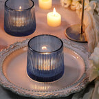 DARJEN Blue Ribbed Tealight Votive Candle Holders Set of 10- Votive Candle Holders for Table Centerpiece, Tea Light Candle Holder Glass for Wedding and Home Decor, Blue Decor and Gifts