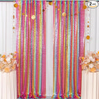 ShiDianYi Rainbow Backdrop Curtains 4FTX10FT Sequin Backdrops 2 Panels Colorful Backdrop for Parties, Birthday, Baby Shower, Studio, Photo Background