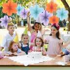 Paper Flowers Decorations for Wall Blue Paper Fans Classroom Decoration Floral Backdrop Decor Hanging Pink Flower Wall Decor, Set of 9