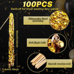 100 Pcs Wedding Fairy Wands with Bells Foil Tinsel Ribbon Stick Wands Tinsel Party Streamers with Bell Glittery Bridal Wedding Send Off Ideas Holiday Celebration (Golden)