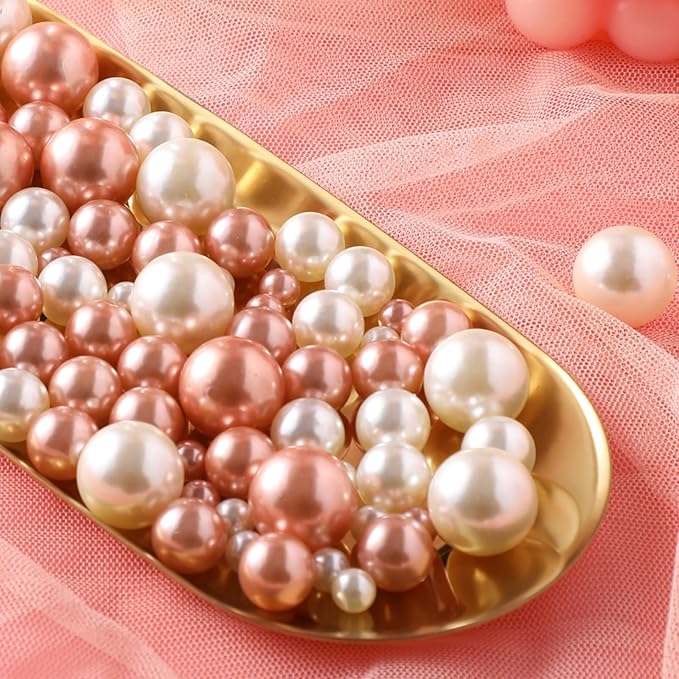 200 Pcs Vase Filler Beads White and Rosegold Pearl Beads for Vase No Hole Pearls for Centerpieces Vases Home Table Party Decor Wedding DIY 8/14/20mm