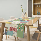 Patchwork Boho Table Runner,Vintage Colorful Floral Plaid Polka Dot Print Tablecloth Burlap for Hotel Indoors Outdoor Dining Room Kitchen Home Decor,W13X L70 in