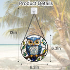 Stained Glass Window Hanging, Owl Gifts for Women Sun Catchers Diamond Glass Panel Hangings Birds Suncatcher Decor for Birthday for Women, Men, Wife, Aunt, and Mom 6.3 in
