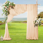 SiinvdaBZX 2 Panels Wedding Arch Draping Fabric 30" x 20Ft Peach Pink Sheer Chiffon Fabric Outdoor Extra Long Decorative Drapery for Party Ceremony Ceiling Curtain Backdrop