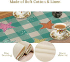 Starfish Plaid Table Flag Green Plaid and Marine Life Starfish Kitchen Table Flag Suitable for Birthday Party Restaurant Decoration Outdoor Picnic 13 * 108 Inch