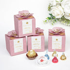 FEIYI 20 PCS Favor Boxes, 3 In 1 Dusty Rose Candy Boxes with Floral Decor, White Thank You Tags Gold Foil Print Gift wrapping for Wedding, Baby Shower, Birthday, Decorations Party - 2.55x2.55x2.55