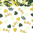 200PC Sage Green Baby Shower Confetti Green Gold Glitter Heart Table Confetti for Greenery Gender Neutral Baby Shower Decorations