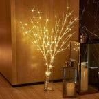 Birchlitland Lighted Birch Branches 32IN 100 LED with Timer Battery Operated, Artificial Tree Branch with Warm,Willow Branch Lights for Home Bedroom Fireplace Christmas Holiday Decoration