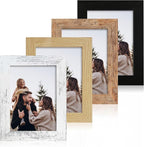 5x7 Picture Frame Set of 4, High Definition Real Glass 5 x 7 Photo Frames for Desktop Display and Wall Mounting(Distressed White+Oak+Rustic Brown+Black)