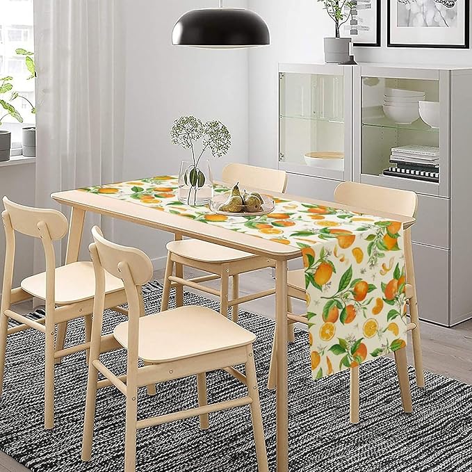 Spring Summer Orange Table Runner Vintage Citrus Lemon Fruit Mandarin Floral Dinner Runner for Farmhouse Baby Shower Party Holiday Home Kitchen Dining Table Decor 13x90