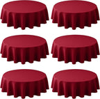 Biscaynebay 6 Pack Textured Fabric Round Tablecloths 60", Red Water Resistant Tableclothes Small Circle Folding Table Covers Linen for Dining, Kitchen, Wedding, Parties etc Machine Washable