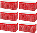 6 Pack 29x108 Inch Metallic Foil Fringe Tinsel Table Skirts Banner for Rectangle Tables Streamer Garland Curtains Backdrop for Wedding, Birthday, Parade Floats, Christmas Party Decoration(Red)