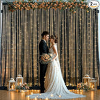 10x10ft Black Chiffon Backdrop Curtain with Lights for Wedding Birthday Parties, Wrinkle Free Backdrop Curtains with Lights for Halloween Baby Shower Gender Reveal Photo Shoot (5 x 10ft,2 Panels)