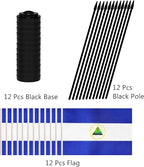 12 Pack Nicaragua Desk Flags Set, Nicaraguan Small Mini Table Office Flags with 12" Solid Black Pole, 8.2 x 5.5 Inches, Home and Office Decoration, Festival Celebrations