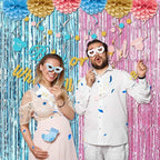 6 Pack Pink Blue Foil Fringe Curtains Backdrop, 3.28 x 8.2 Ft Metallic Streamers Tinsel Curtains Background for Photo Booth, Birthday, Weddings, Carnivals, Graduation, Themed Party Decorations