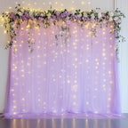Tulle Backdrop Curtain with Lights String 10FT X 8FT Lavender Sheer Tulle Backdrop Curtains for Wedding Birthday Party Reception Photo Booth Background Decorations (2 Panels 5x8FT)