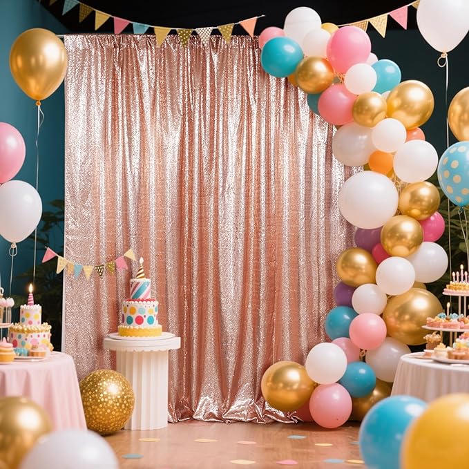 SquarePie Sequin Backdrop Not See Through Thick Background Glitter Curtain Party 6FT x 8FT Rose Gold