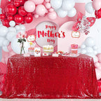 QueenDream Sparkly Sequin Tablecloth - Red Table Cloth 50x80 Inches Rectangle Table Overlay Fabric for Birthday Parties Baby Shower Decoration