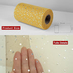 Glitter Tulle Rolls, 6” by 50 Yards (150FT) Sequin Tule Netting Fabric Tulle for Tutu Skirts Sewing Birthday Wedding Party Decoration (Gold)