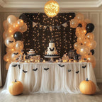 Tulle Backdrop Curtain with Lights String 10FT X 8FT Black Sheer Tulle Backdrop Curtains for Wedding Birthday Party Reception Photo Booth Background Decorations (2 Panels 5x8FT)