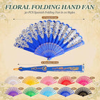 Geetery 30 Pcs Folding Hand Fan for Line Dancing Spanish Boots on The Ground Fans Gifts Bulk Colorful Silk Popping Rave for Women Tea Party Wedding Church Halloween Costume(Embroidery,Elegant Colors)