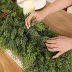 9FT Real Touch Cedar Garland - Artificial Christmas Garland Fake Green Faux Thick and Lush Pine Needles Garlands for Table Fireplace Mantle Holiday Home Indoor Outdoor Decor (2PCS)