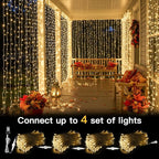 suddus Curtain Lights for Bedroom, 300 Led 9.8x9.8ft Hanging String Lights Outdoor, Fairy Curtain Lights Indoor for Christmas, Dorm, Wall, Backdrop, Window, Wedding, Party, Birthday Decor, Warm White