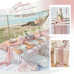 Aktor 4 Pack Dusty Pink Table Runner Boho Cheesecloth Table Runner Semi Sheer Gauze Fabric Runners for Wedding Birthday Baby Shower Party Boho Table Decoration（Dusty Pink）