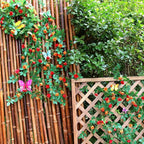 6FT Bendable Rose Vine with Butterflies, Wildflower Garland Hanging Floral Garland for Wall Decor Trellis Fence Home Room Decoration (Orange, 2pcs)