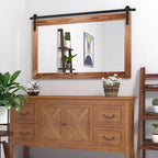 COGOOD Farmhouse Barn Door Mirror - 41" x 26" Rustic Wood Framed Wall Mirror for Bathroom, Living Room, Bedroom Wall Decor (Brown)