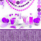 3 Pack 29x108 Inch Light Purple Foil Fringe Table Skirts Metallic Banner for Tinsel Streamer Garland Backdrop for Parade Floats Wedding Thanksgiving Birthday Christmas Halloween Party Decoration