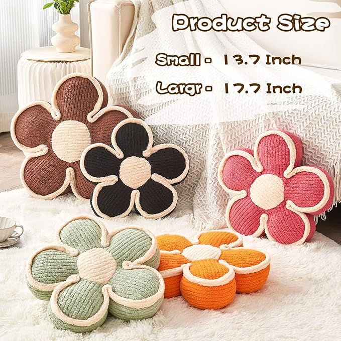 Soft Flower Shaped Floor Cushion, Decorative Throw Pillow, Cute Seating Cushion, Plush Pillow for Sofa Couch Bed (13.7 Inch, Peach Pink)