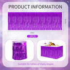 BEISHIDA 2 Pack Dark Purple Metallic Tinsel Foil Fringe Table Skirts for Rectangle and Round Tables - Birthday & Holiday Party Decorations