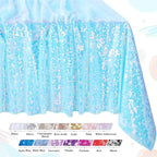 QueenDream Sequin Iridescent Tablecloth 60x102 Inches Blue Sequin Table Overlay Mermaid Parties Cocktail Decor