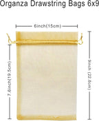 100pcs Gold Organza Gift Bags 6x9 Inch Mesh Drawstring Pouch Jewelry Bags for Wedding, Party, Birthday, Baby Shower