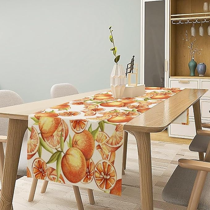 Spring Summer Orange Citrus Table Runner Sweet Fruit Botanical Print Little Cutie Dinner Runner for Farmhouse Baby Shower Party Holiday Home Kitchen Dining Table Decor 13x90