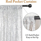 ShinyBeauty Silver Backdrops 2 Pieces Sequin Curtains 4FTx7FT Photoshoot Background Shimmer Backdrop Curtain Panels Sparkle Backdrop for Birthday,Wedding,Party Studio Decor(8FTX7FT)