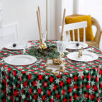 Jectivs 6Pcs Christmas Buffalo Plaid Snowflake Party Tablecloths Decorations,Plastic Red and Green Checkered Round Table Cover for Winter Christmas New Year Birthday Holiday Party Decorations,84 inch