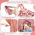 Rose Gold Tinsel Backdrop Birthday Decorations, 2Pack Foil Curtains Metallic Photo Backdrop Foil Fringe Curtains, Party Streamers Supplies for Wedding Xmas Graduation Bachelorette Disco Door Decors