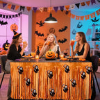28x106 Inch Orange Sequin Tablecloth for Halloween Decorations, Metallic Tinsel Foil Fringe Table Skirt, Rectangle or Round Tables Decor, Table Cover, Skull Decorations for Halloween Party