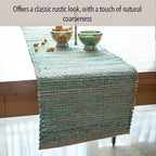 Chardin home Natural Jute Table Runner 13x90 Inch – Vintage Boho Rustic Table Decor – Handwoven Table Runner in Natural Jute and Aqua Turquoise – Farmhouse Dining or Console Table Accent