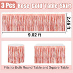 3 Pack 29 x108 Inch Rose Gold Foil Fringe Table Skirts Metallic Banner for Tinsel Streamer Garland Backdrop for Parade Floats Wedding Thanksgiving Birthday Christmas New Year Party Decoration